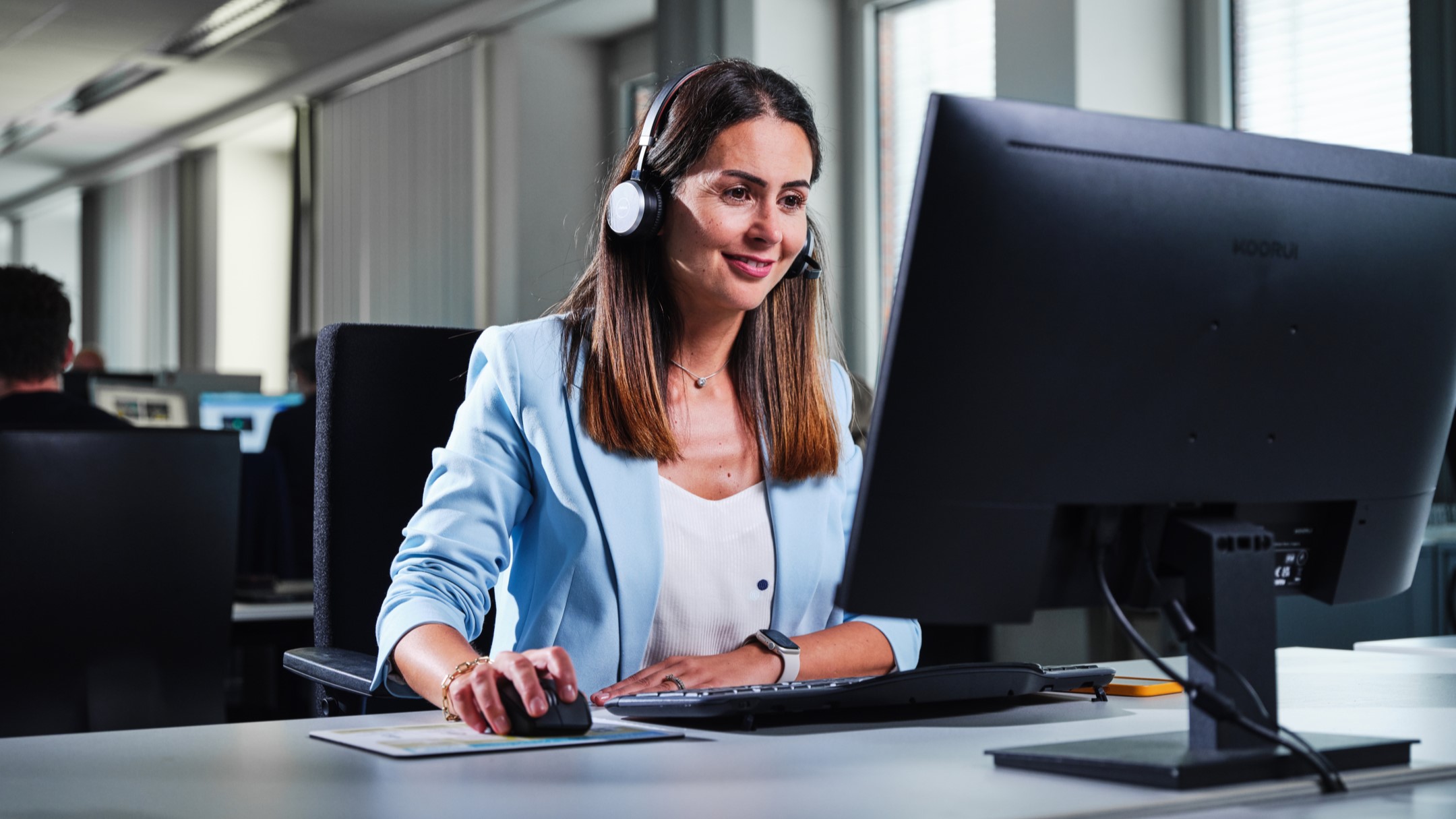 Customer service employee smiling Customer service employee smiling
