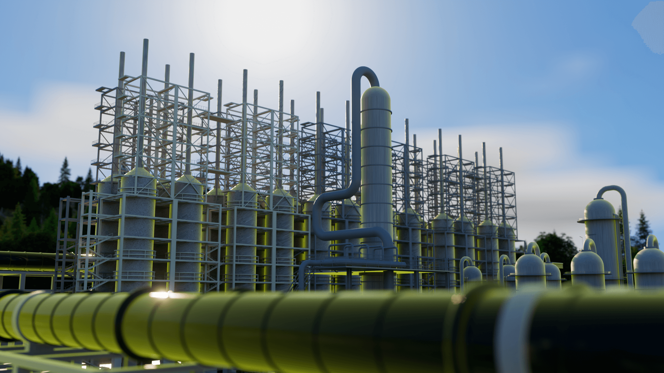 A 3D environment symbolizing chemicals production. A 3D environment symbolizing chemicals production.