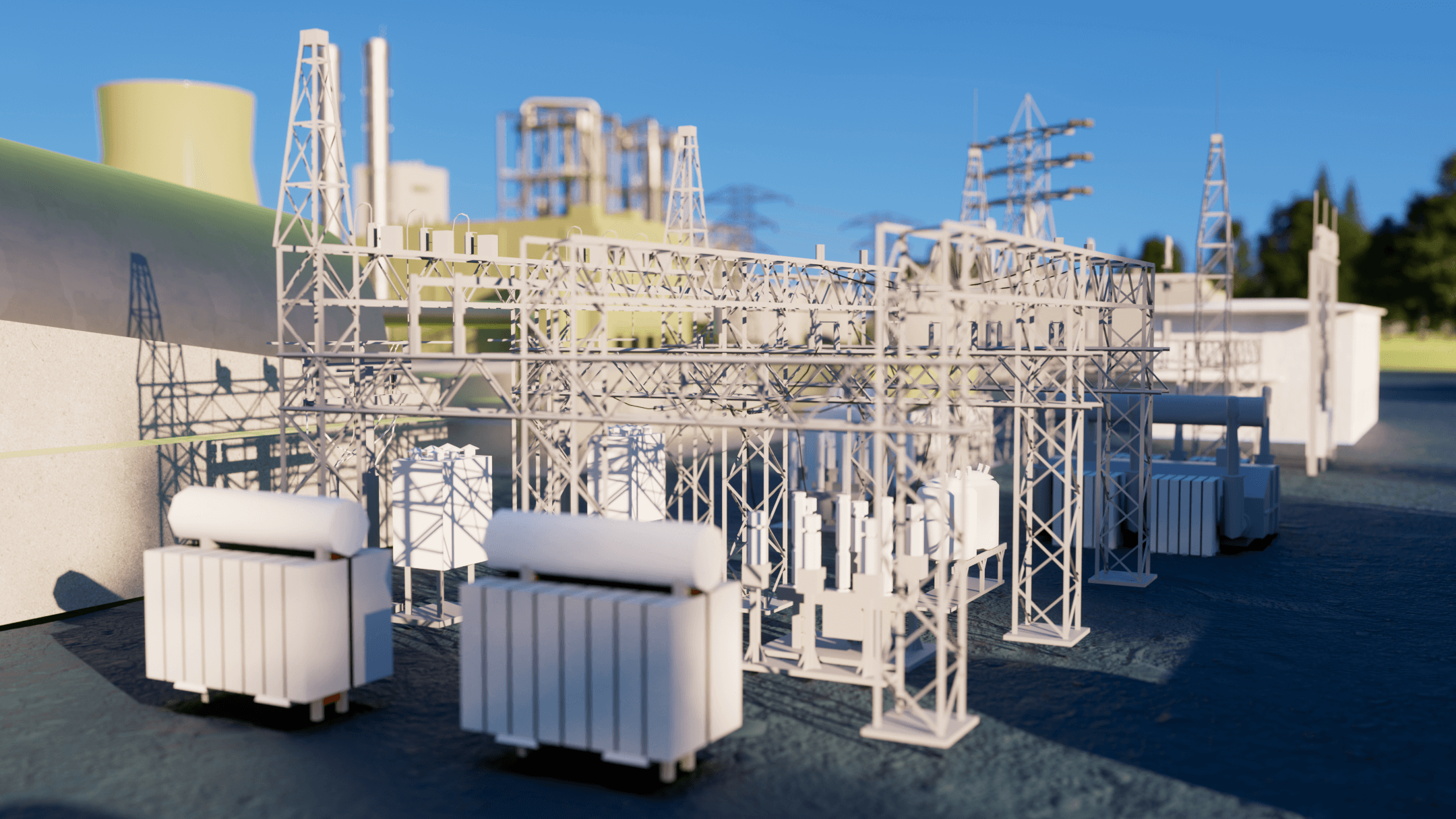 A 3D environment symbolizing energy production and distribution. A 3D environment symbolizing energy production and distribution.